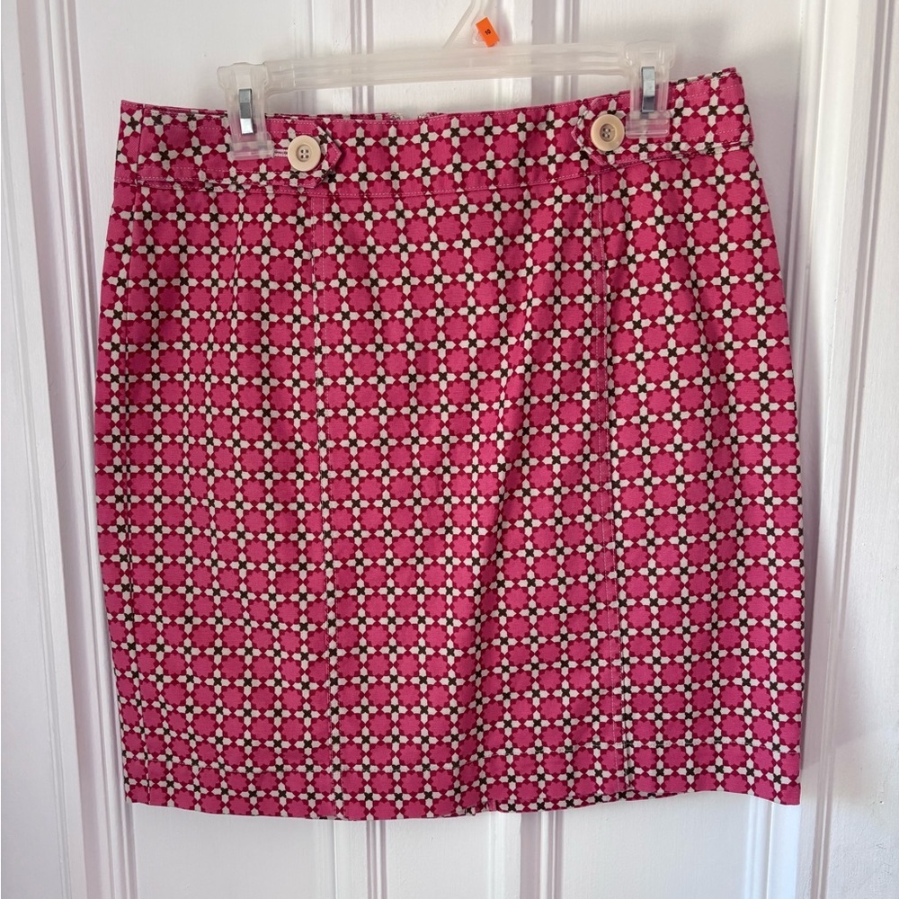 Women’s Talbots Pink/Brown Geometric Print Skirt Back Zip Size 10 petite